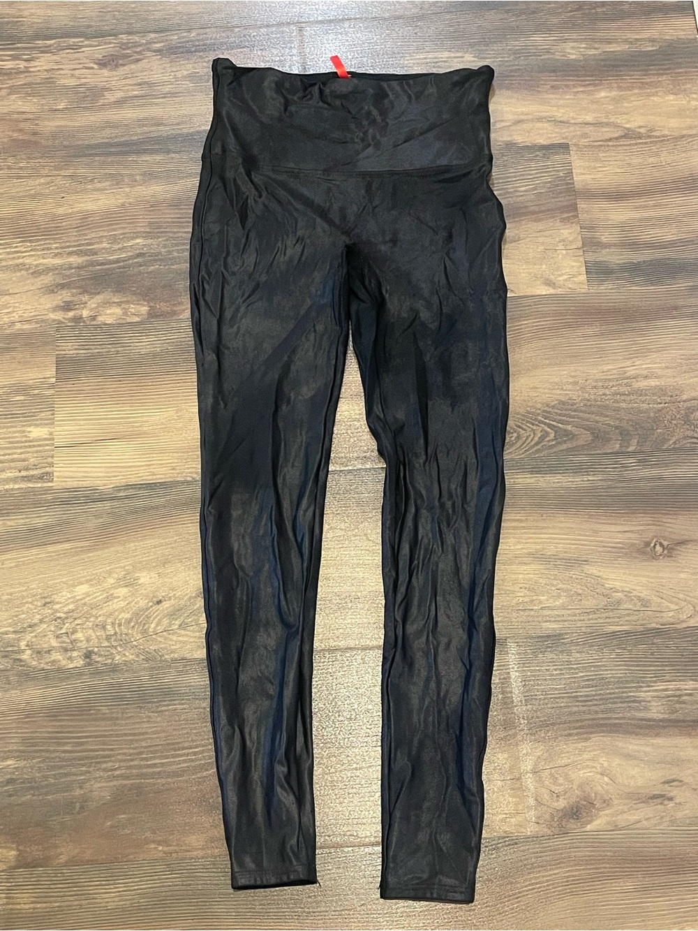 SPANX Faux Leather Black High Rise Leggings Size Large Shaping Skinny Pants